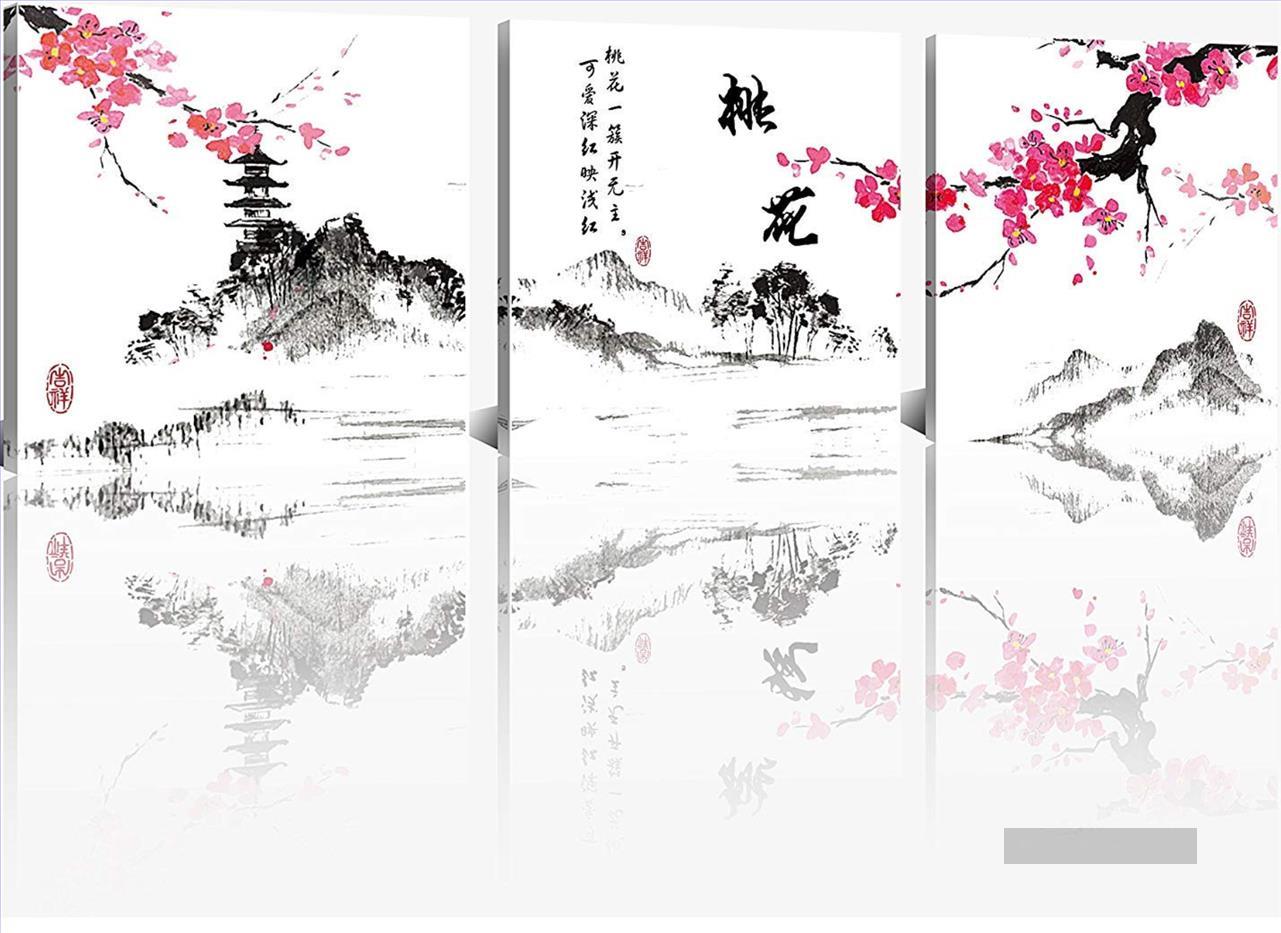 Pflaumenblüten in Tintenstil Chinesische Landschaft Ölgemälde